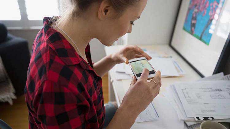 Woman at computer determining what to do with tax refund.