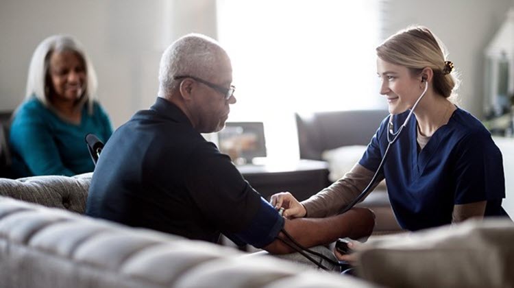 Man in retirement receiving healthcare.