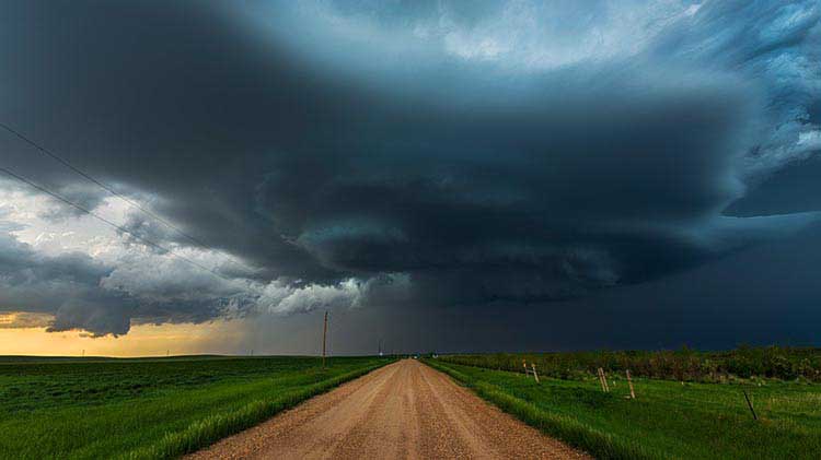 Dark storm clouds that have the potential to spawn a tornado.